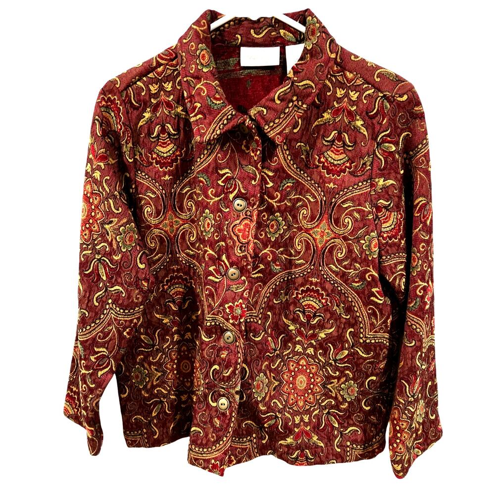 Studio Works Size Petite Large Multi Color Floral Print Womens Jacket Buttons